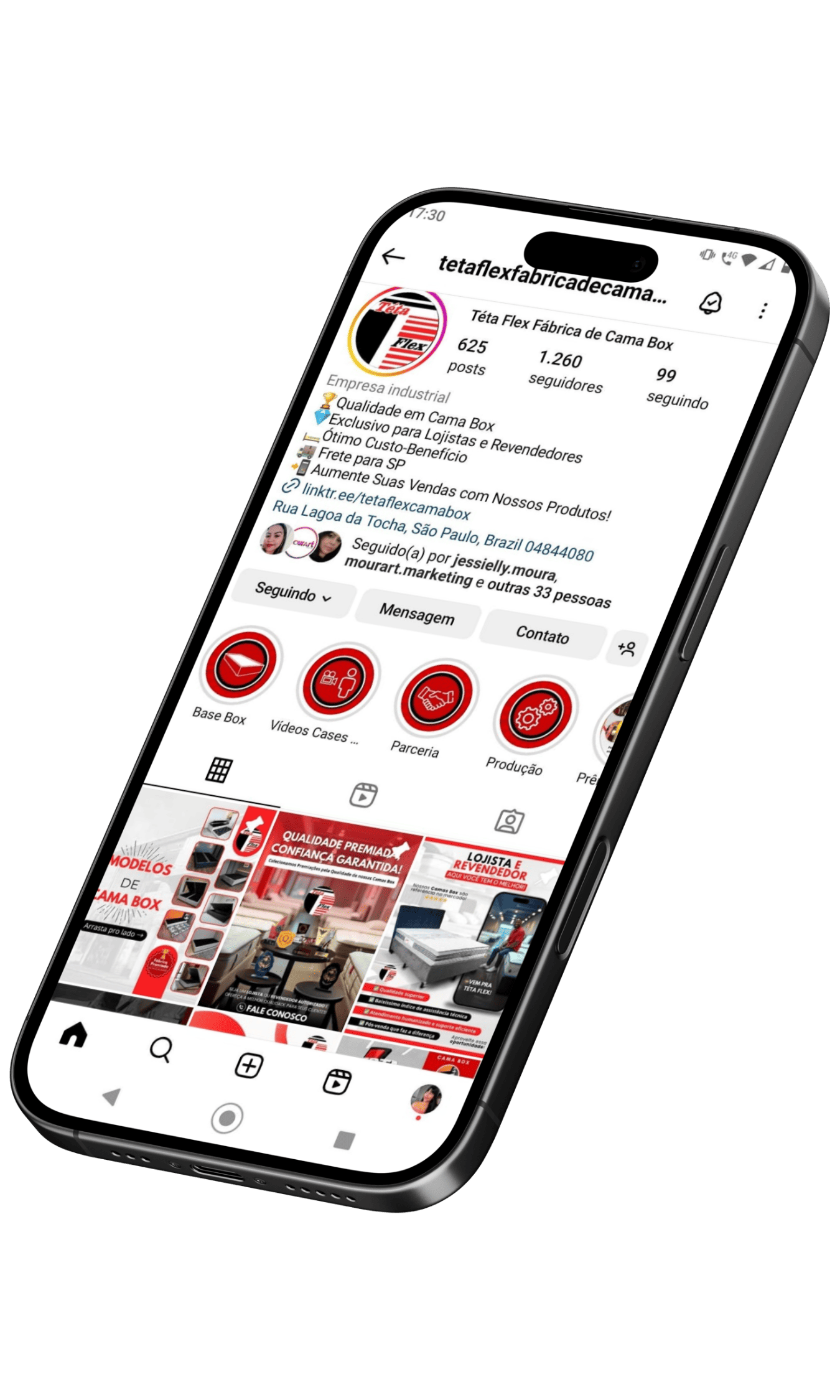 Imagem de Celular mostrando o Instagram da Téta Flex