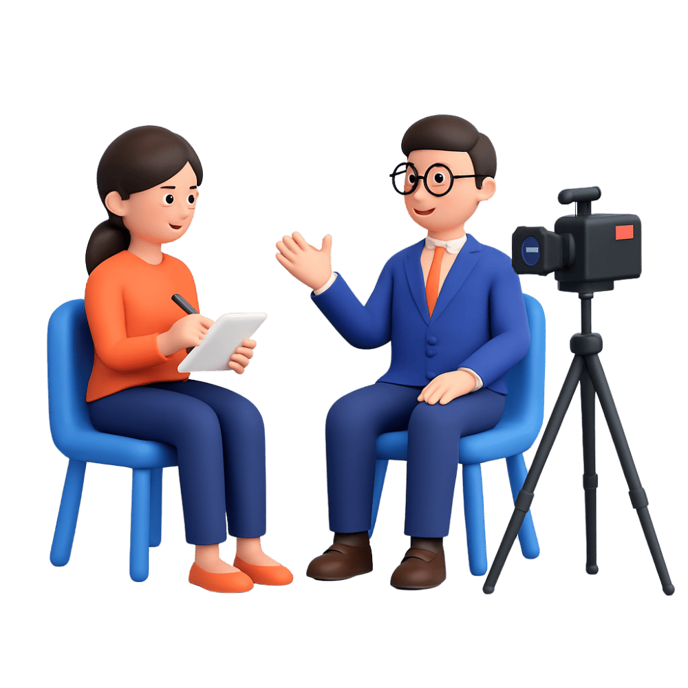 Ilustração de Entrevista enrte uma reporter e um empresário